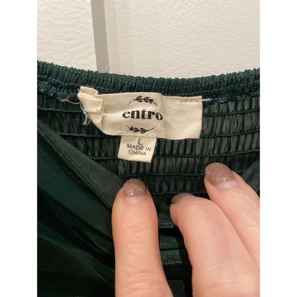 Entro Green Organza Party Bubble Sleeve Mini Dress, L - Picture 8 of 9